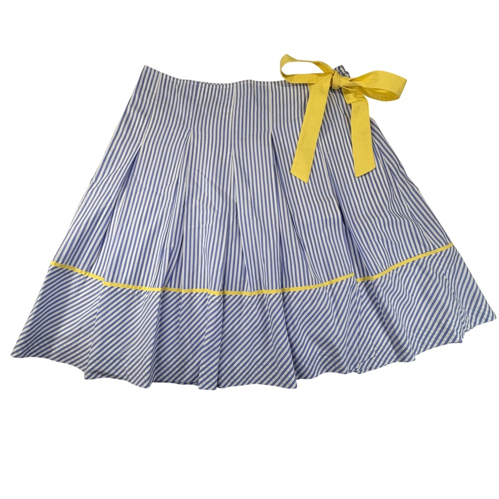 Lilly Pulitzer Pleated Skirt Womens‎ 8 Blue White Striped Yellow Bow Wrap Midi